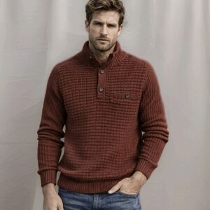 Duluth Trading Sweater Burly Retirement Mock Neck Buttons Burnt Orange Mens Sz L